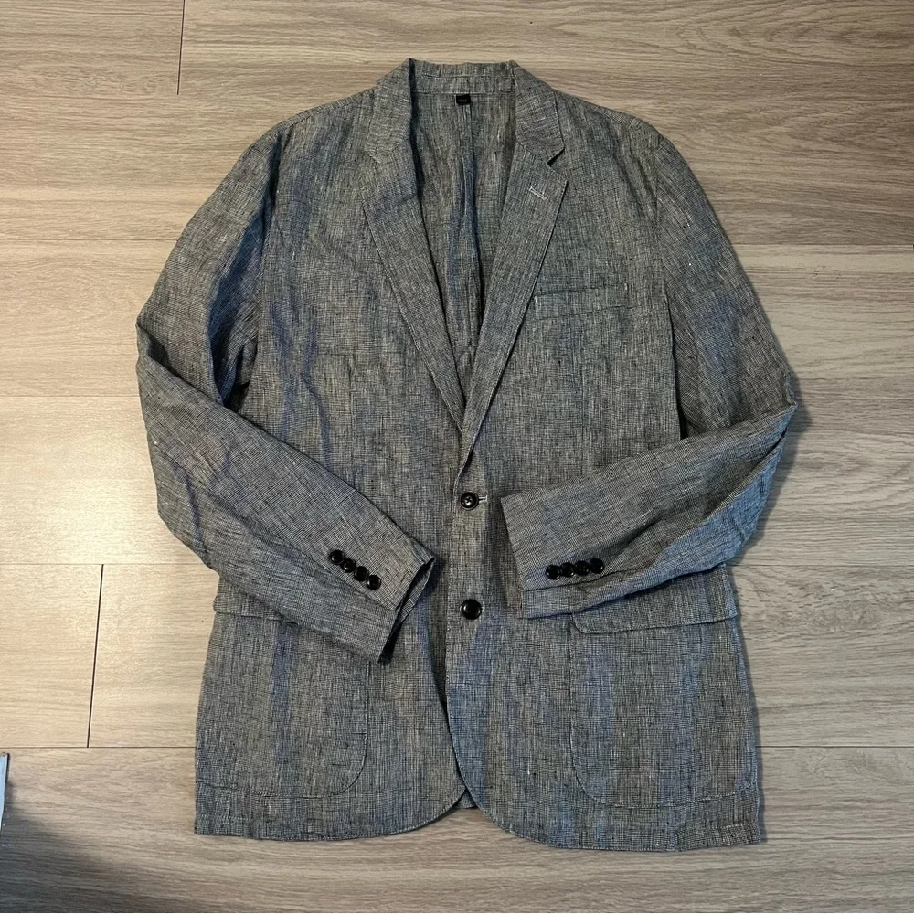 J. Crew, 42R, 100% linen, Charcoal / Gray / Black Gingham, Blazer‎